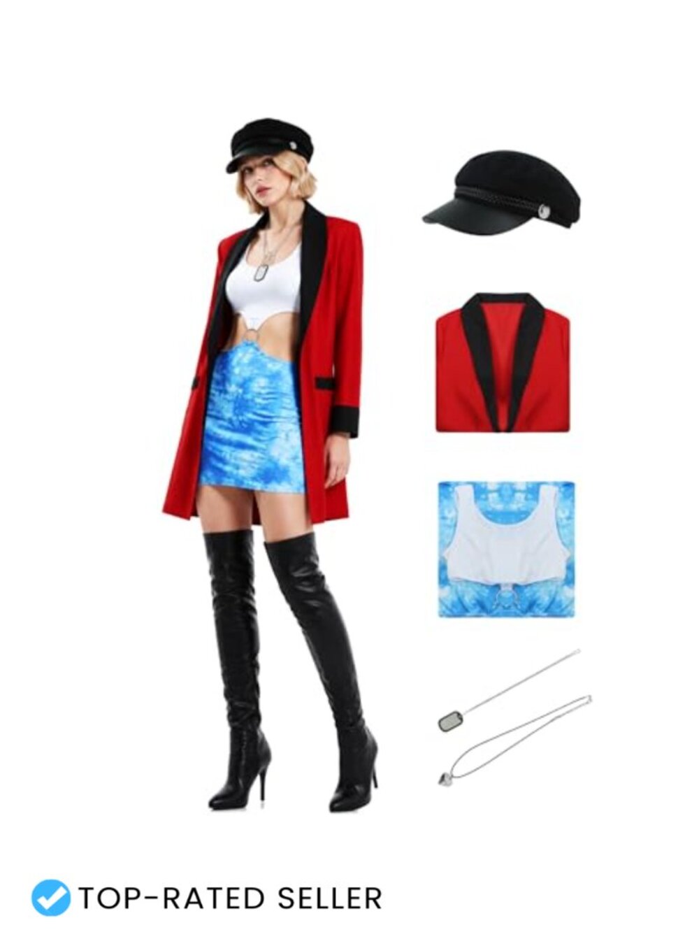 Women Pretty Lady Costume Dress Mini Skirt Jacket Hat Halloween Cosplay